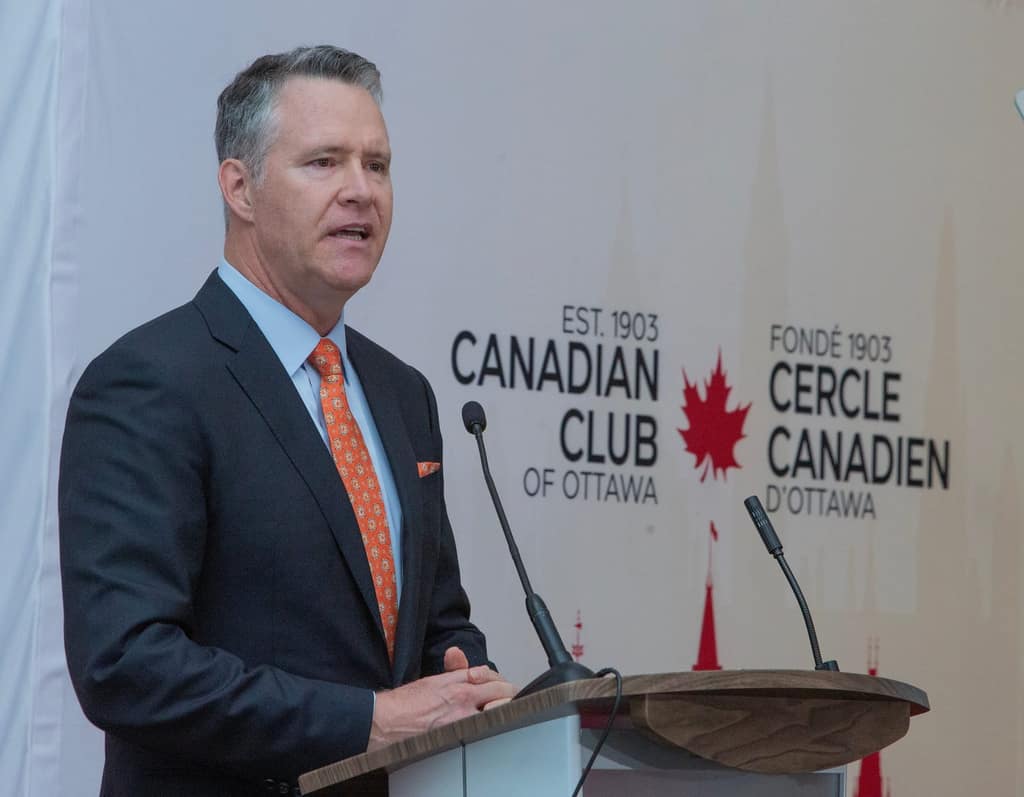 A keynote speaker at the Canadian Club of Ottawa lectern